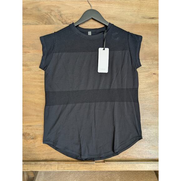 Varley T-Shirt Top Womens 2XS/XS Black Mesh Detail Seamless Knit Lightweight NWT - Picture 1 of 5
